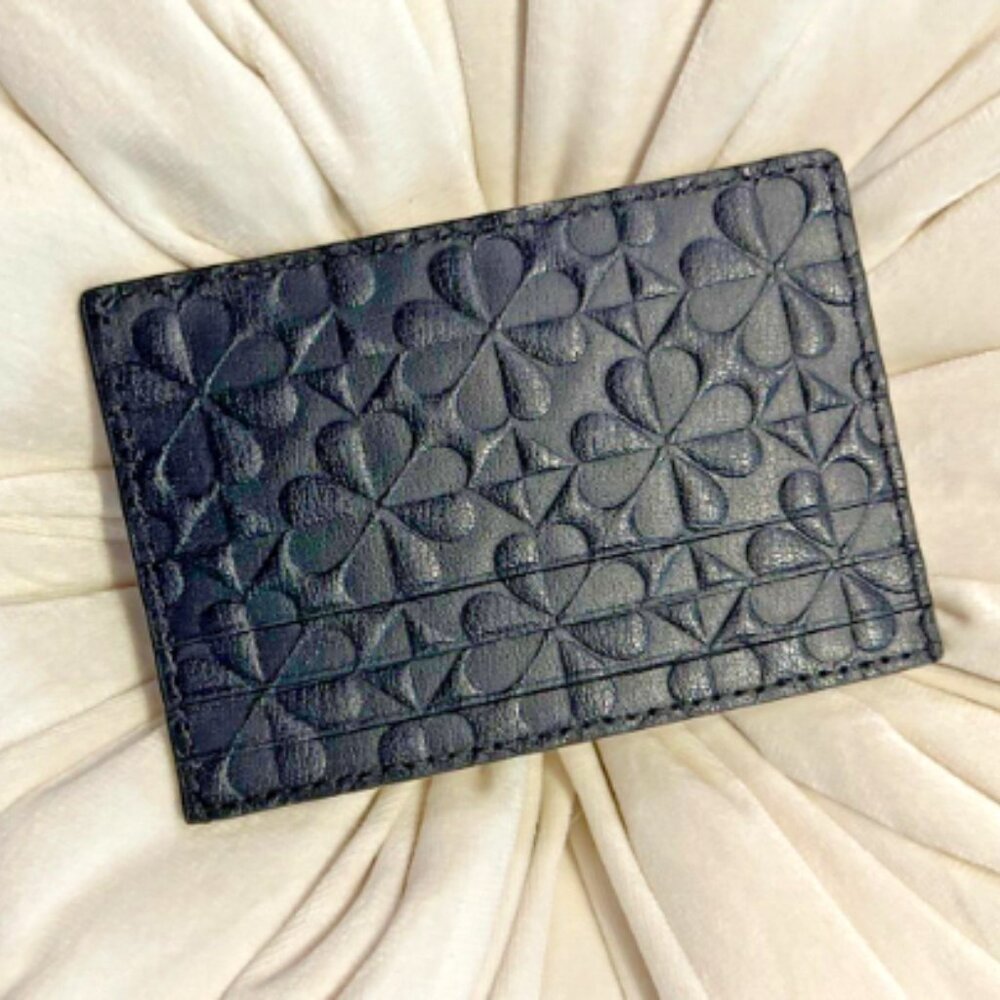 New kate spade Small Slim Credit Card Holder in Geo Emboss Black - Picture 2 of 4